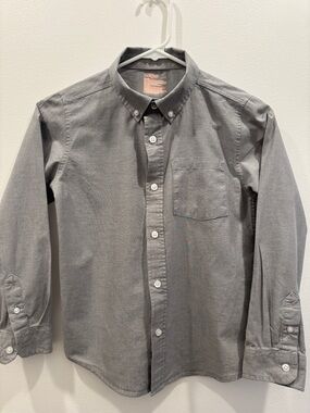 Men's Gray Button-Down Oxford Shirt - Casual Long Sleeve